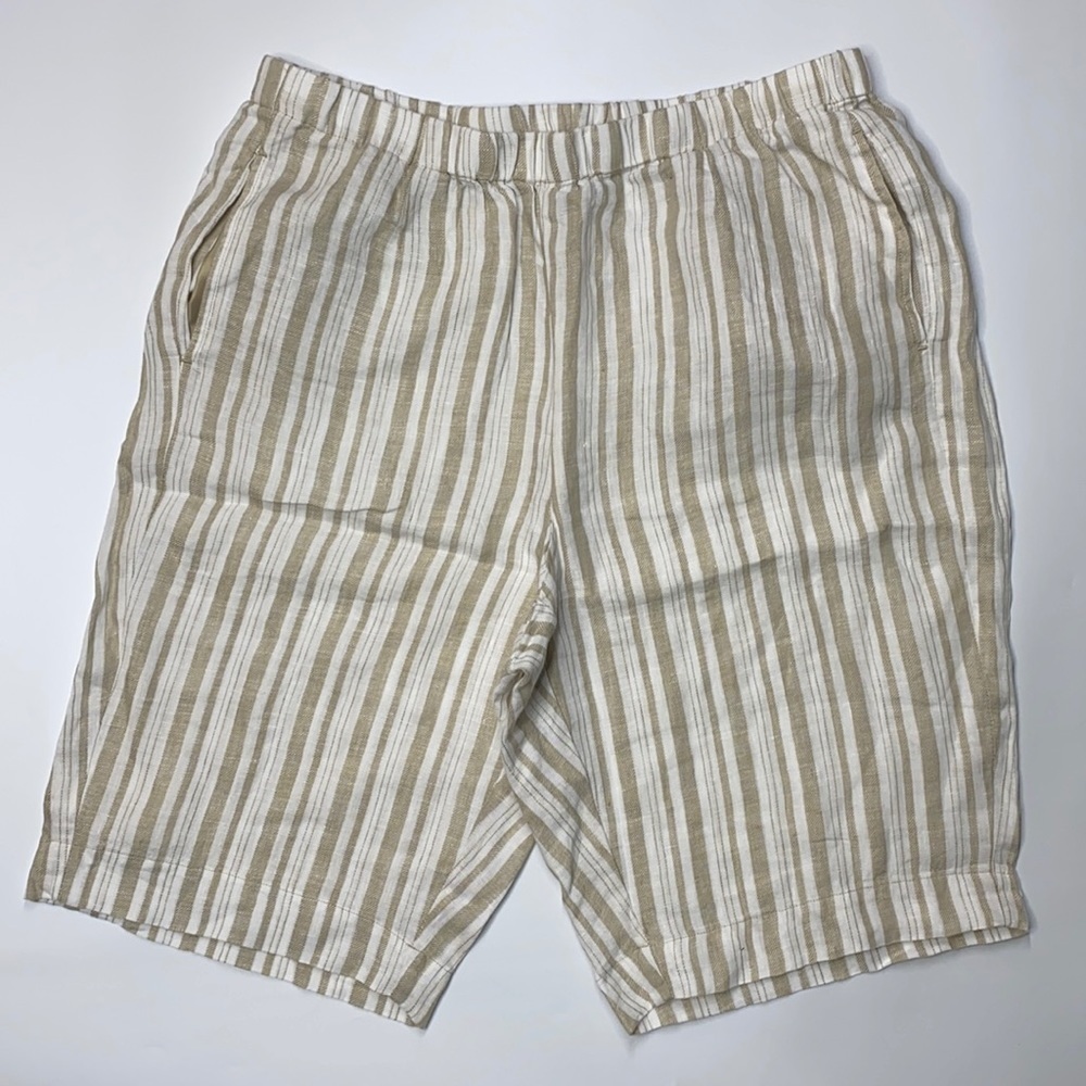 Travelsmith Linen Striped Shorts Tan & White Size Large